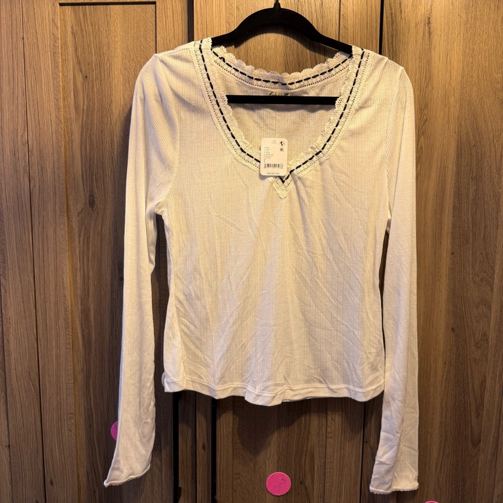 Free People Intimately Only You Long Sleeve Ivory White/Black Size Large